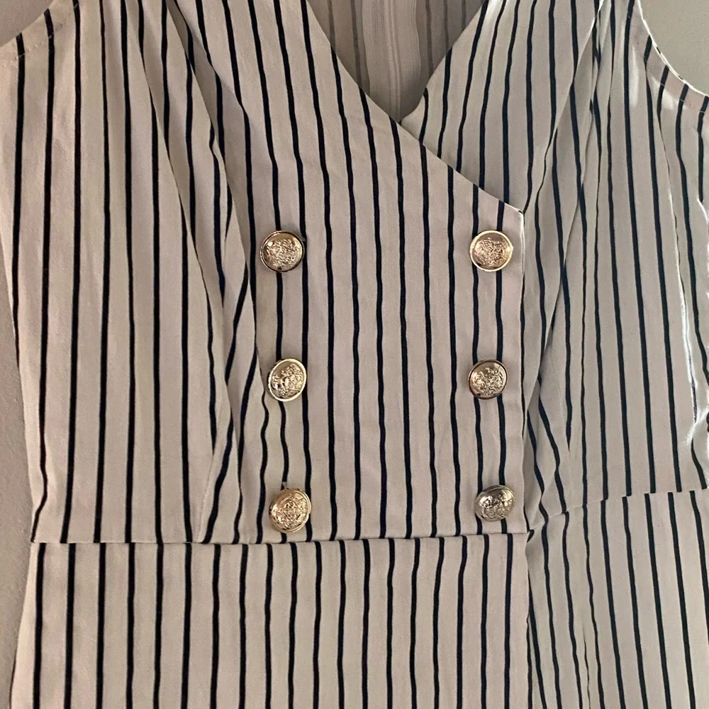 Fashion Nova Black and White Striped Jumper with Gold Buttons - Picture 4 of 8